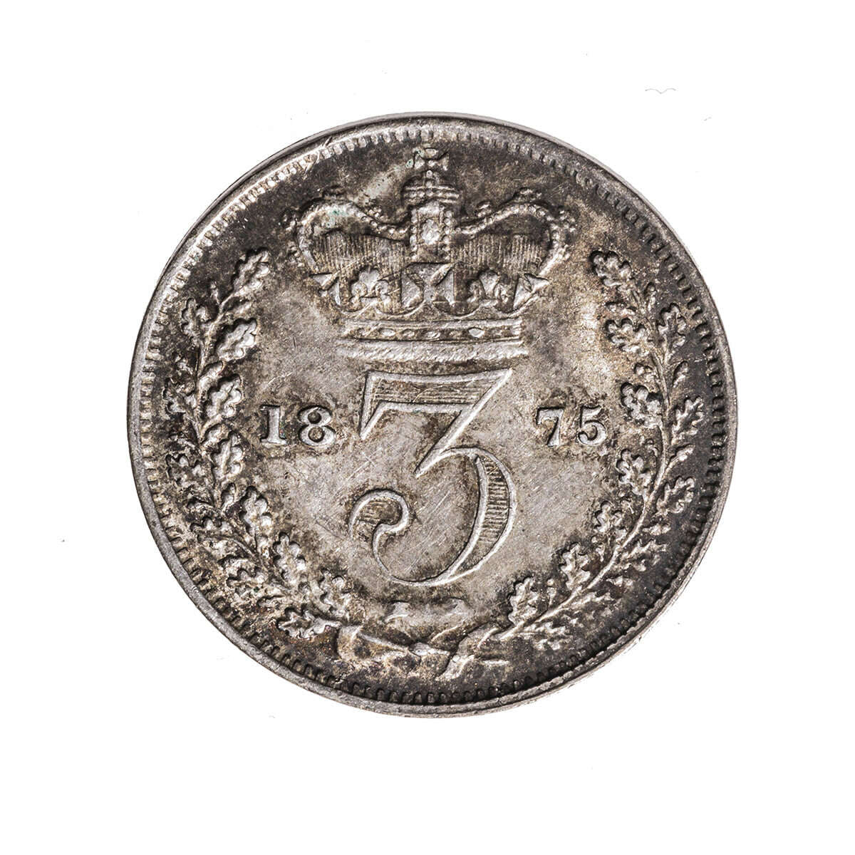 Great Britain Silver 1875 -  Three Pence Victoria VF-30