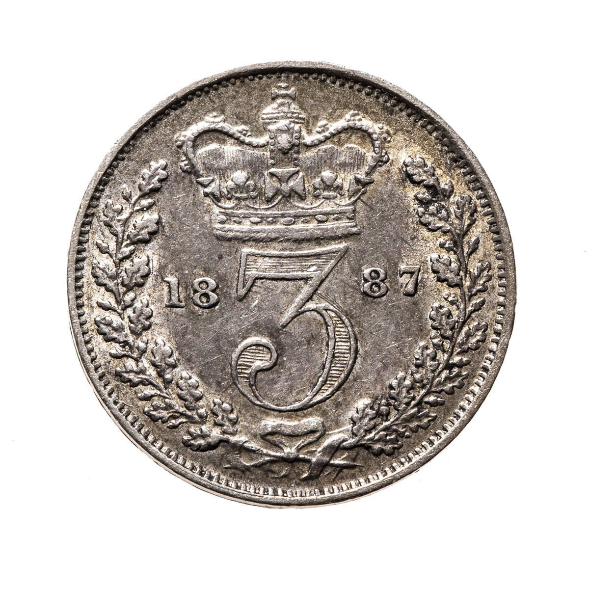 Great Britain Silver 1887 -  Three Pence Victoria VF-30