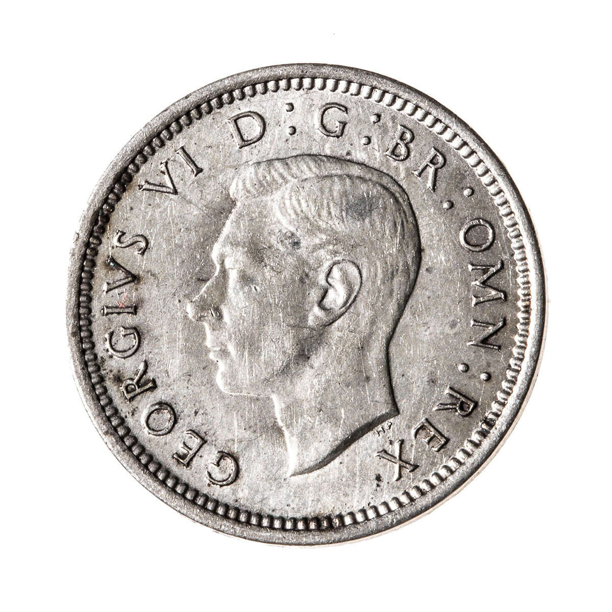 Great Britain Silver 1944 -  Three Pence George VI AU-55