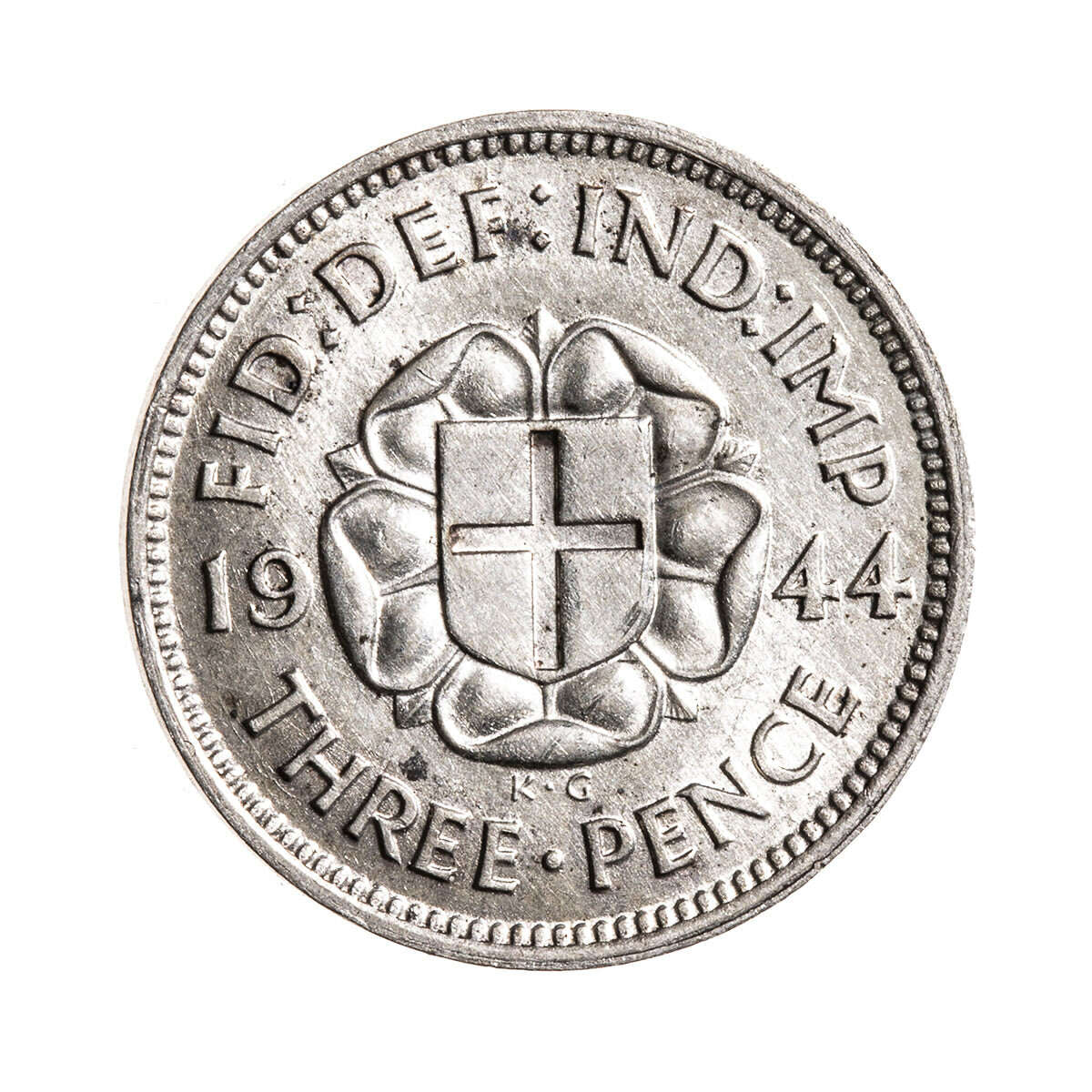 Great Britain Silver 1944 -  Three Pence George VI AU-55