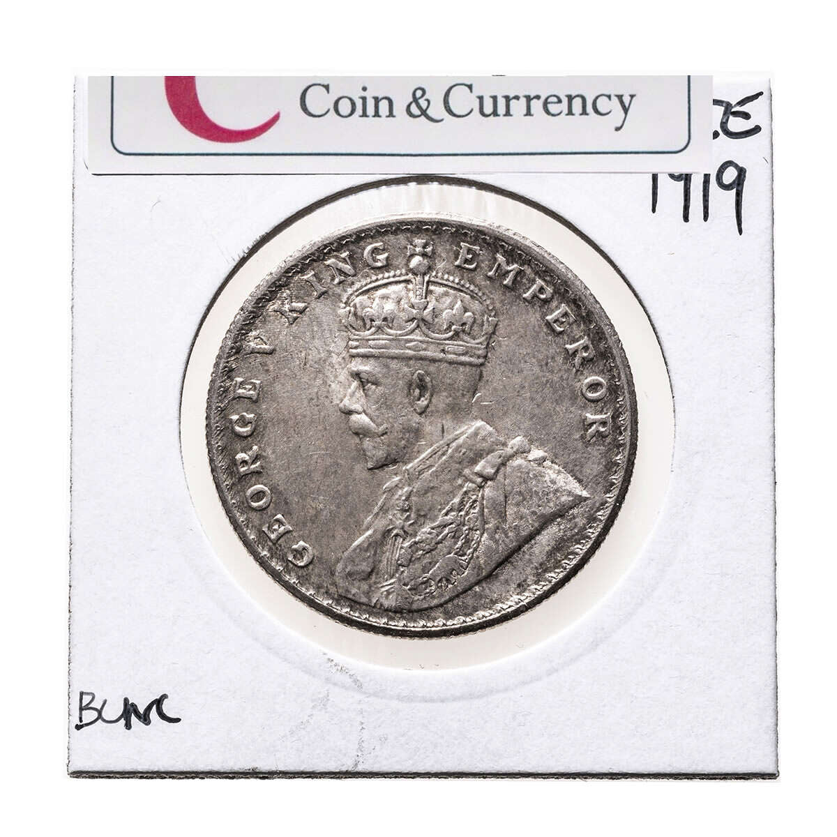 India-British Silver 1919 -  Rupee George V MS-62