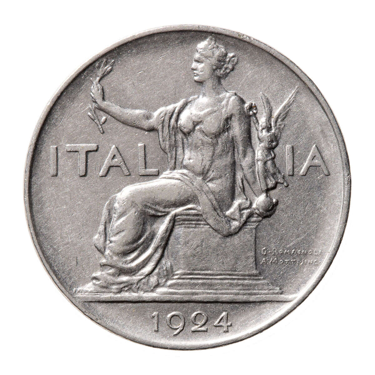 Italy 1924 AU-50 -  Lira Vittorio Emanuele III Closed 2 R