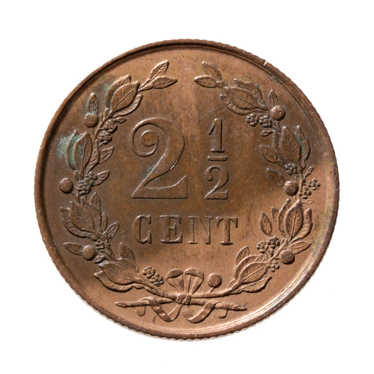 Netherlands Bronze 1881 -  2 1/2 Cents William III UNC-60