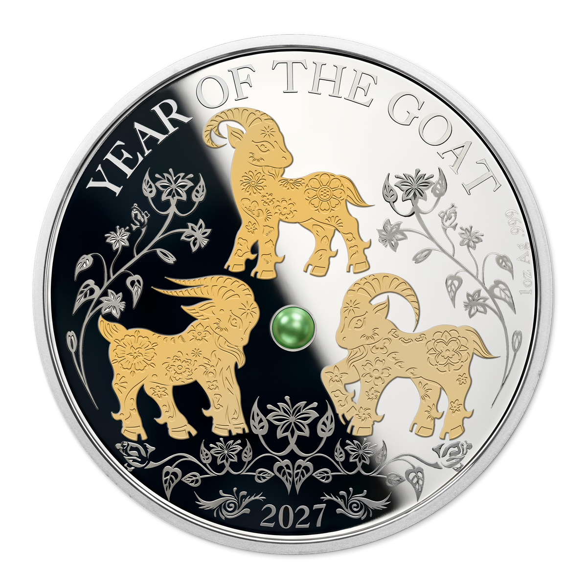 2027 $5 Year of the Goat - Pure Silver Coin with Pearl