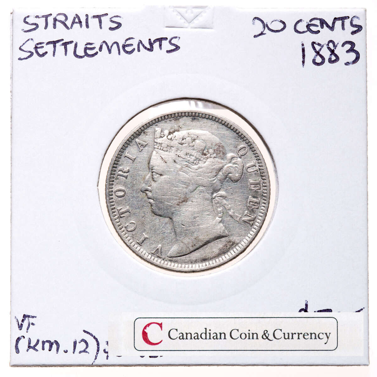 Straits Settlements 20 Cents  1883 VF-20