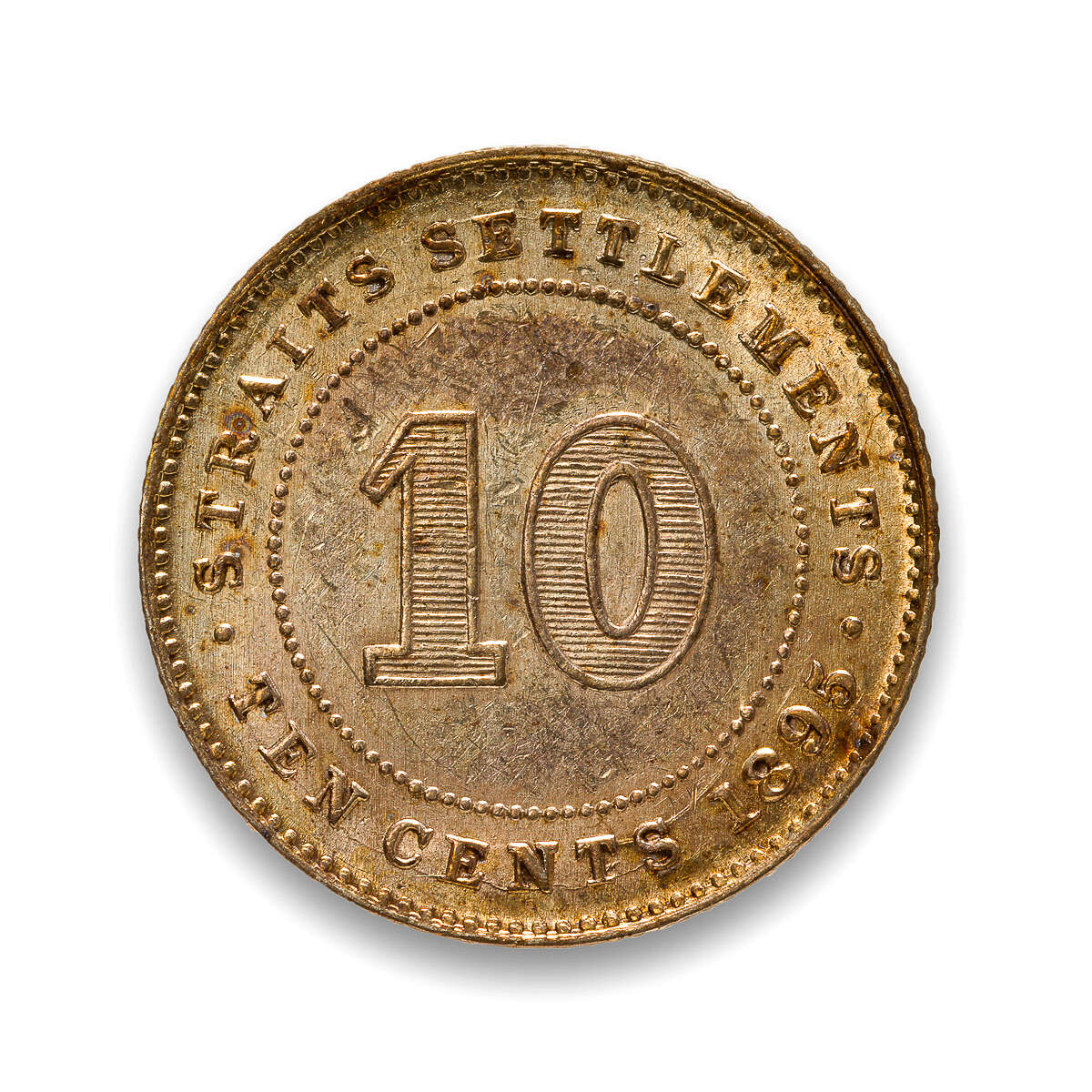 Straits Settlements 10 Cents 1895 VF-30