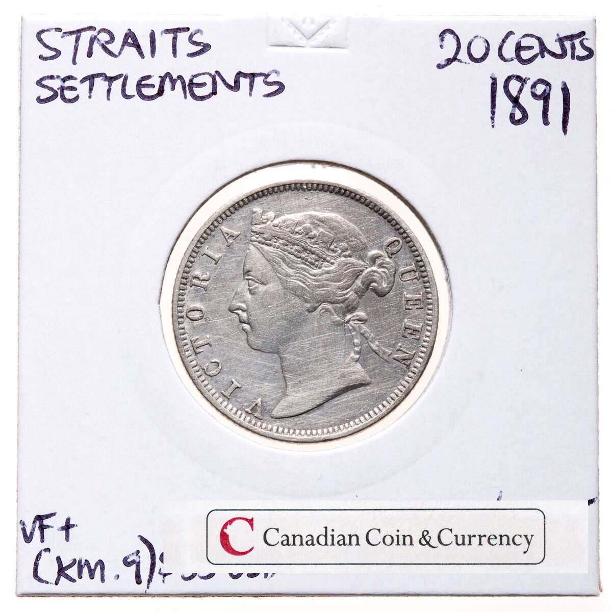 Straits Settlements 20 Cents  1891 VF-30