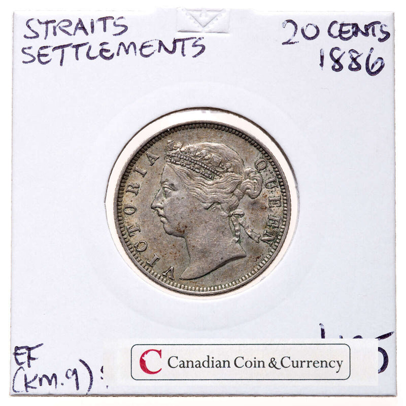 Straits Settlements 20 Cents  1886 EF-40