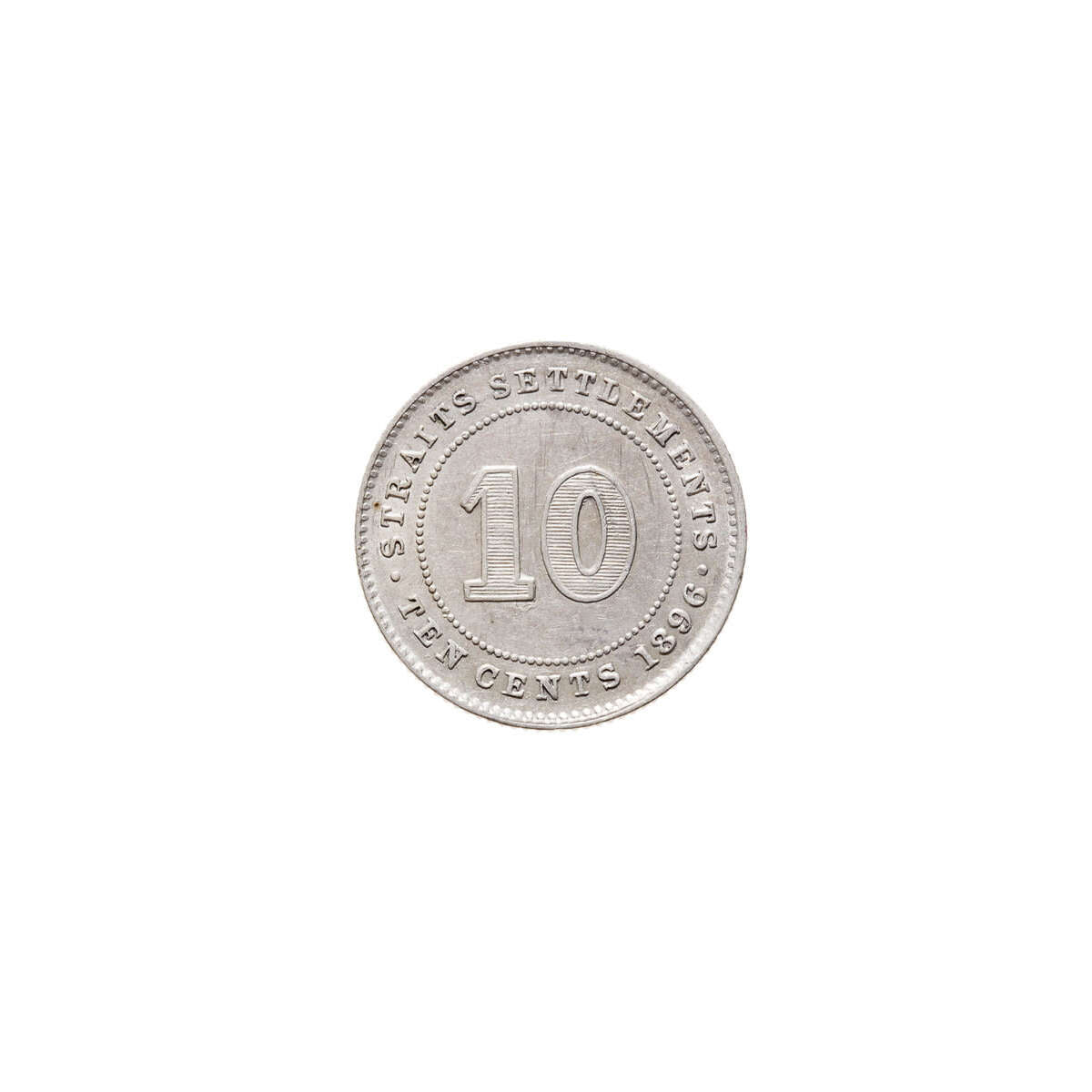 Straits Settlements 10 Cents 1896 AU-50