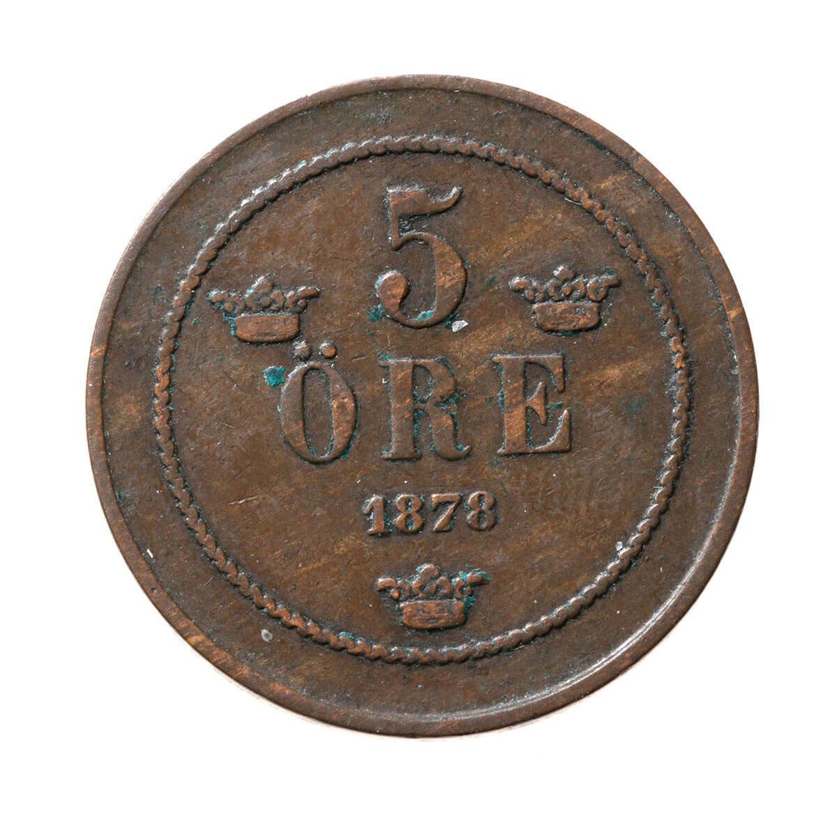 Sweden Bronze 1878 -  5 Ore Oscar II VF-30