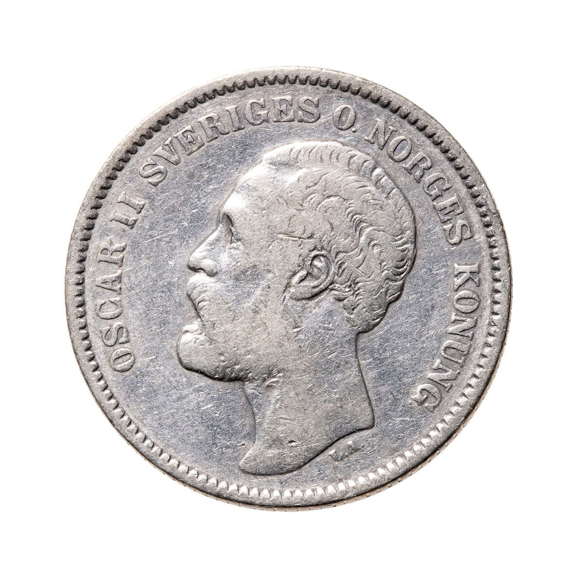 Sweden Silver 1877 -  2 Kronor Oscar II