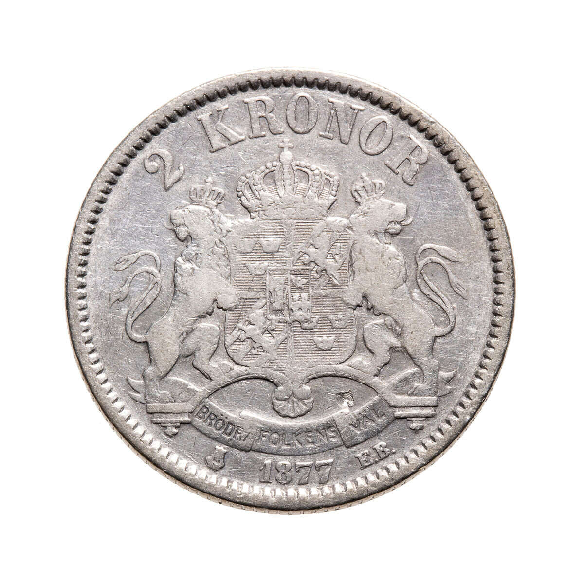 Sweden Silver 1877 -  2 Kronor Oscar II