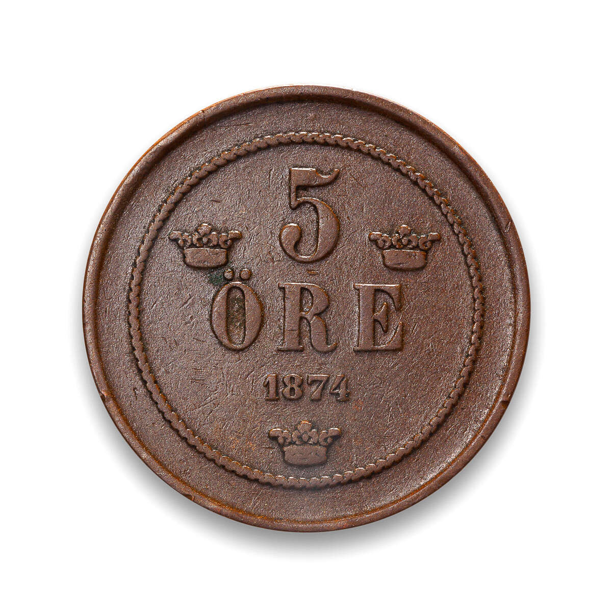 Sweden 5 Ore 1874 Oscar II VF-30