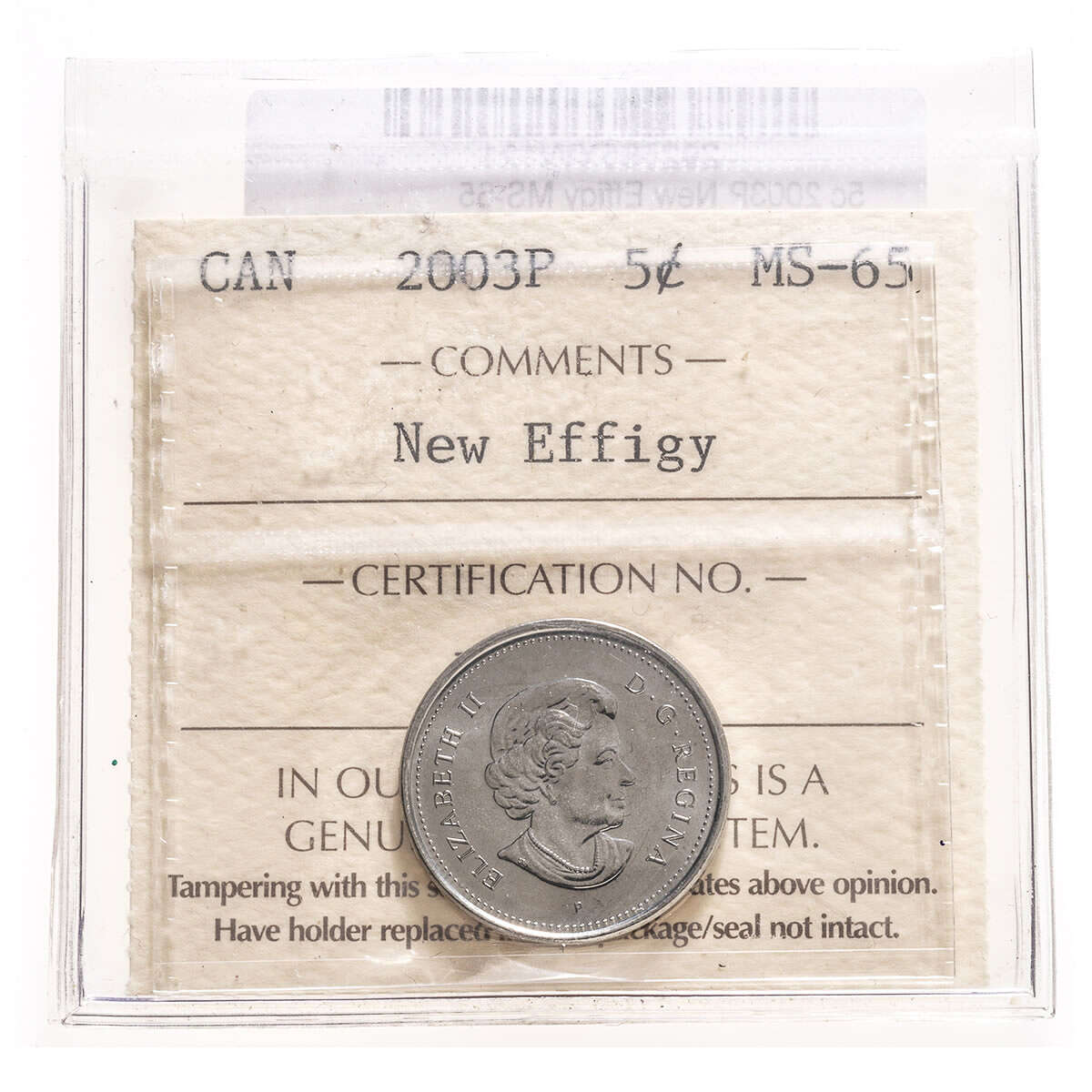 5 cent 2003P New Effigy ICCS MS-65