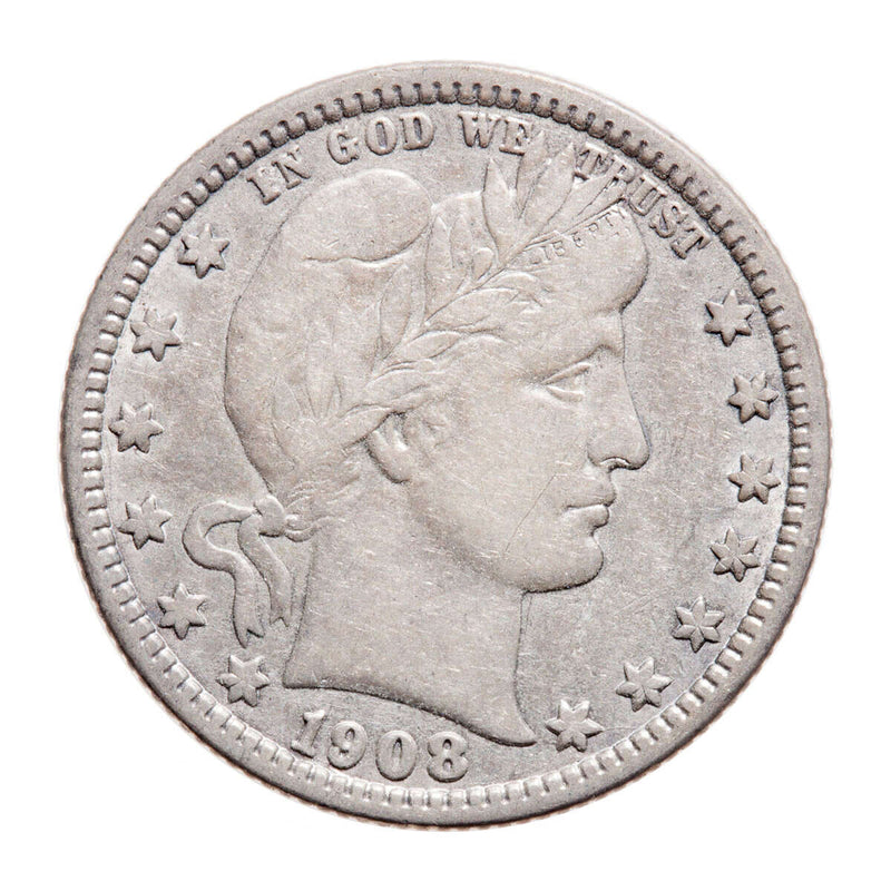 US Quarter Dollar 1908O Barber Quarter EF-40