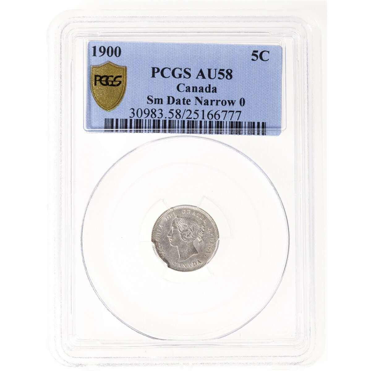 5 cent 1900 Sm Date Oval O PCGS AU-58