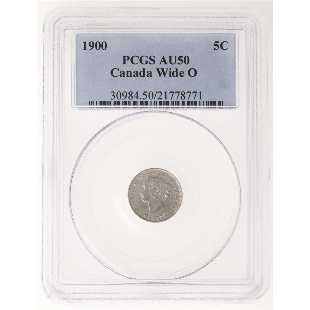 5 cent 1900 Lg Date Round O PCGS AU-50