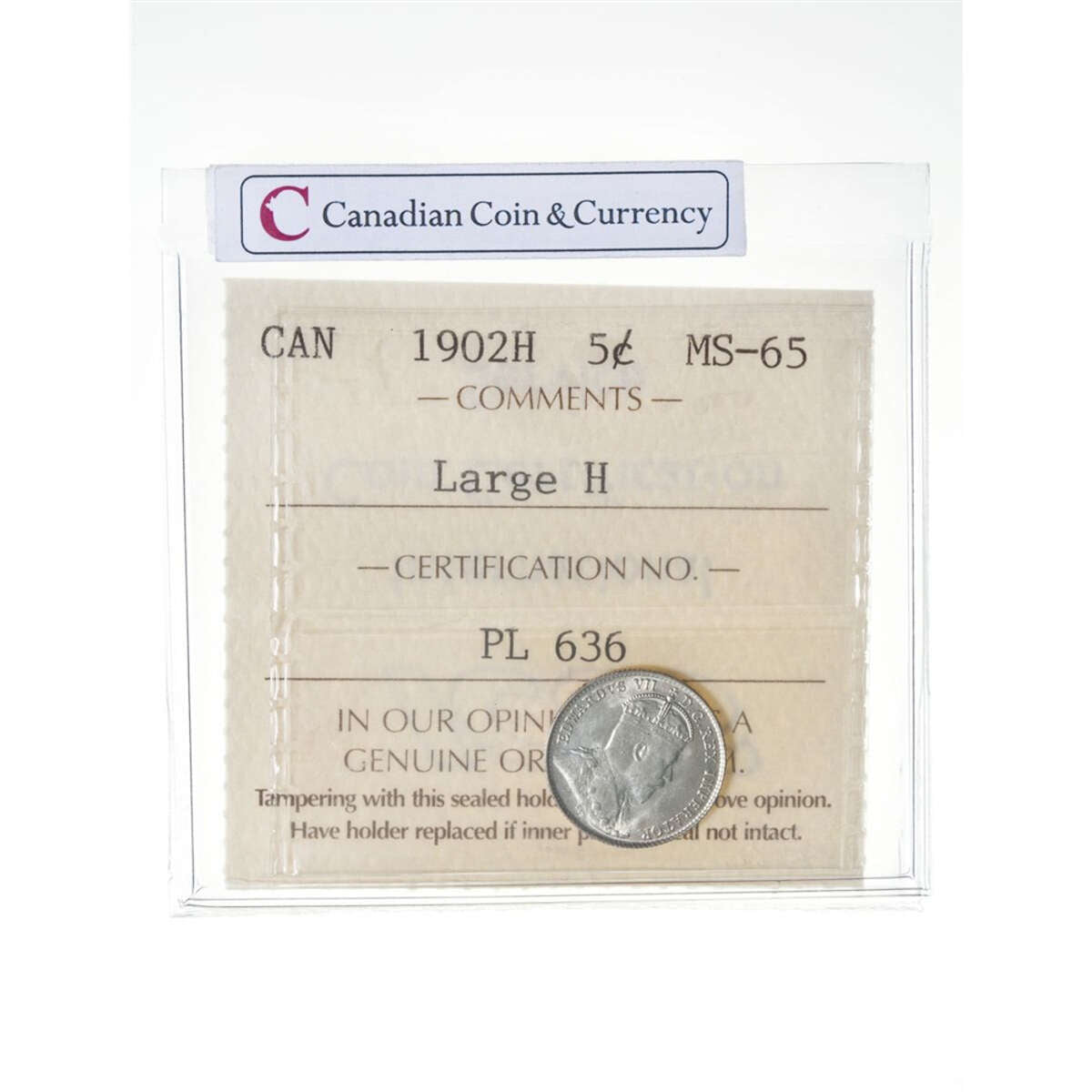 5 cent 1902H Large H ICCS MS-65