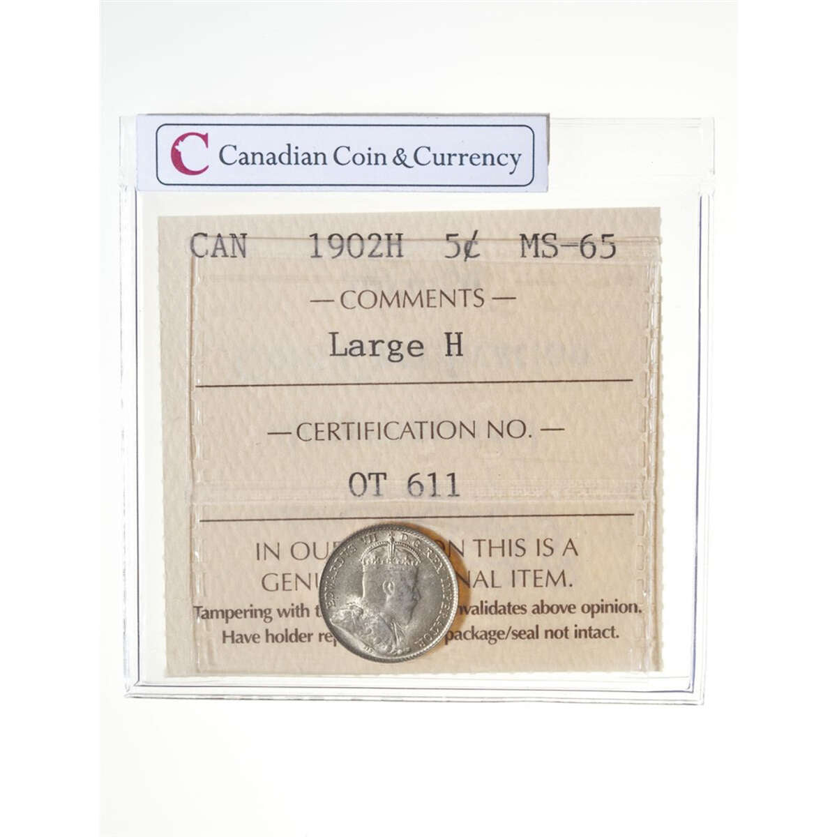 5 cent 1902H Large H ICCS MS-65