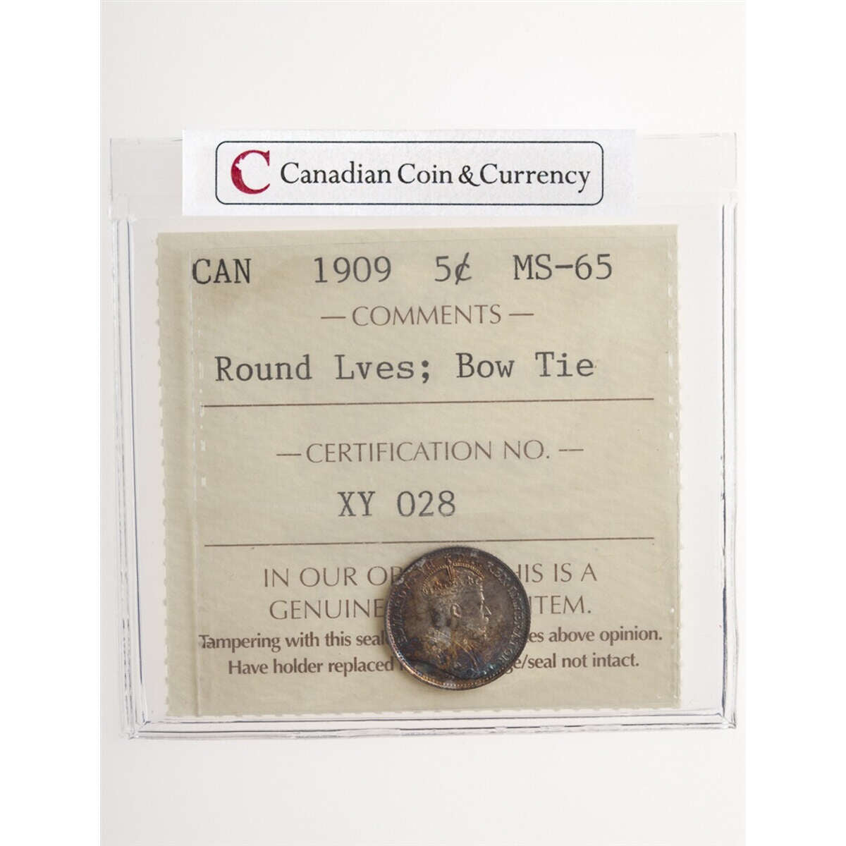 5 cent 1909 Round Leaves ICCS MS-65