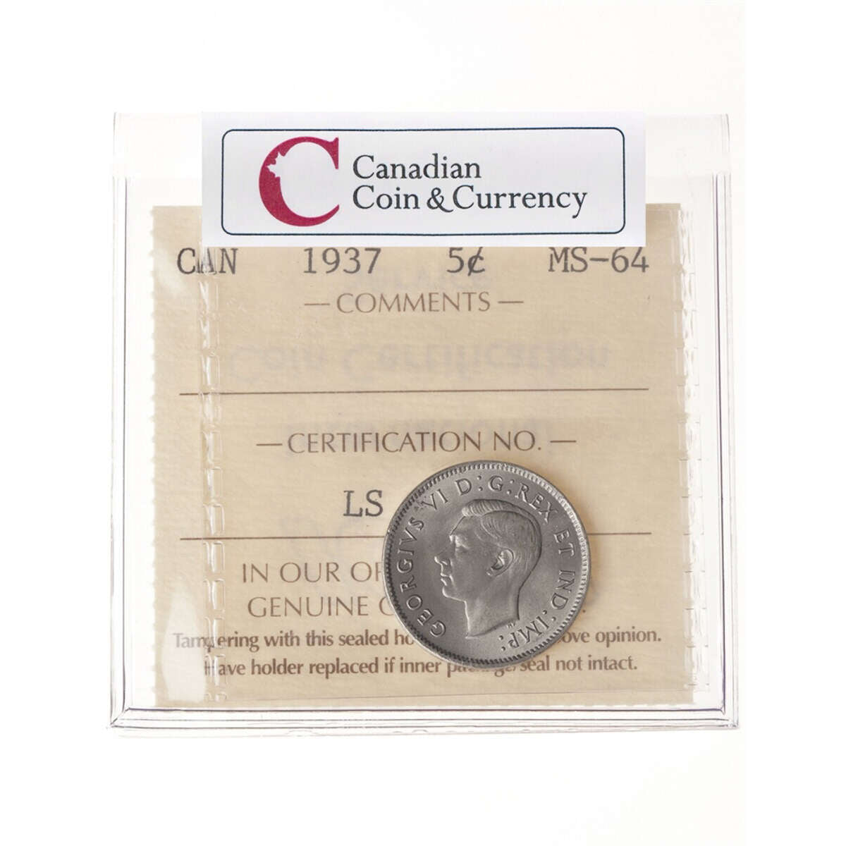 5 cent 1937 Dot ICCS MS-64