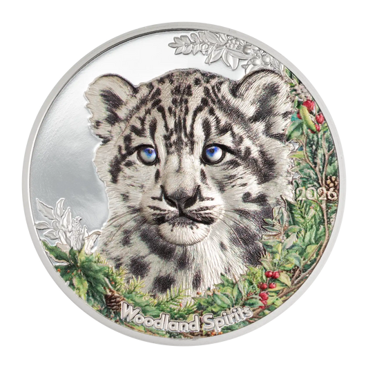 2026 500 Togrog Woodland Spirits: Snow Leopard - Pure Silver Coin