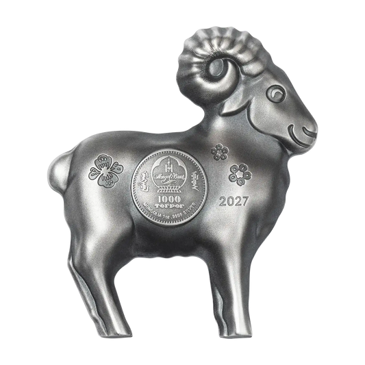 2027 1000 Togrog Fluffy Silver Sheep - Pure Silver Coin