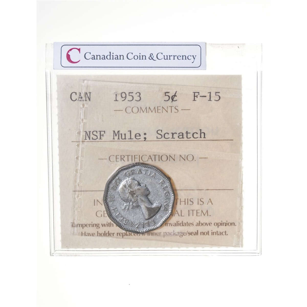 5 cent 1953 NSF Mule; Scratch  ICCS F-15