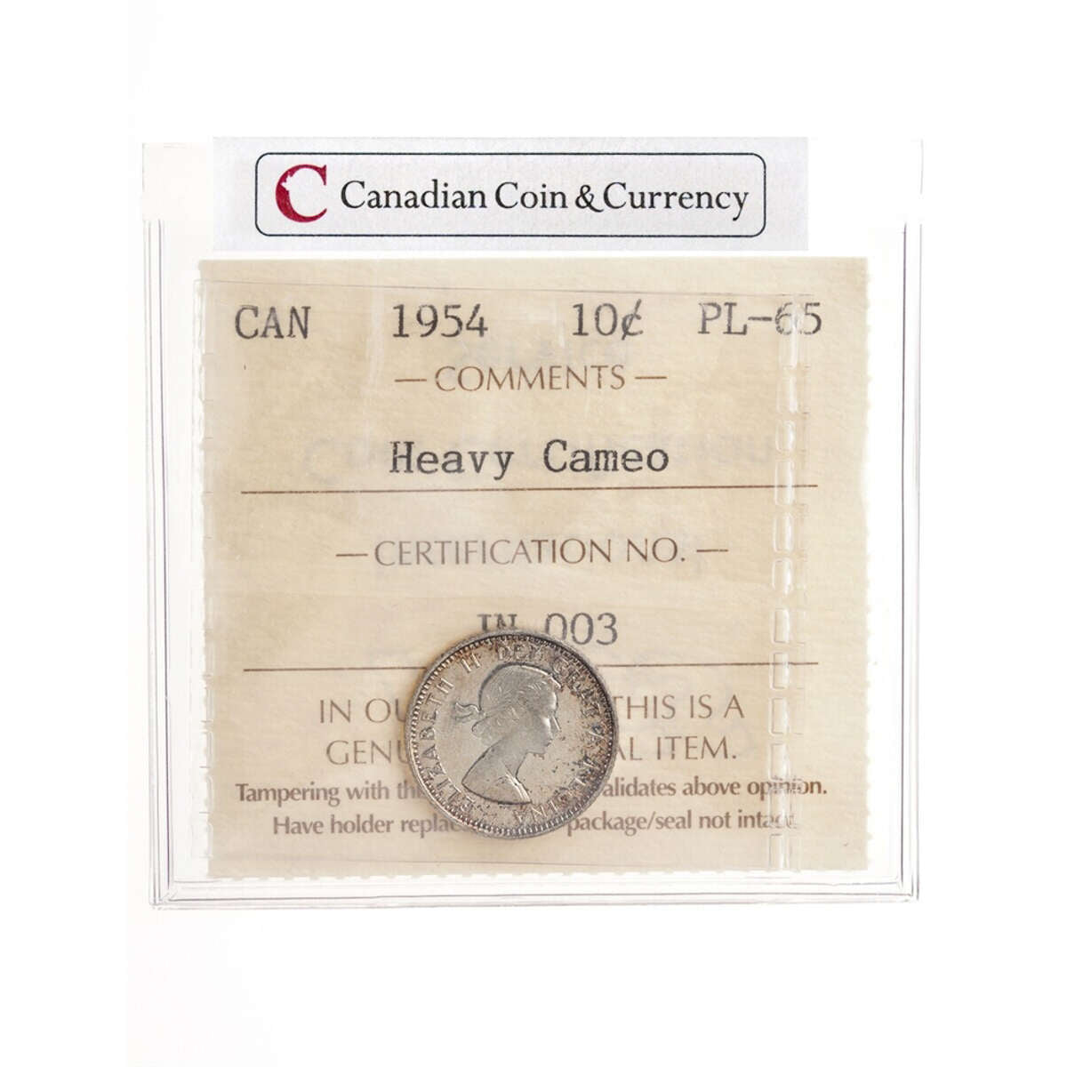 10 cent 1954 Heavy Cameo ICCS PL-65