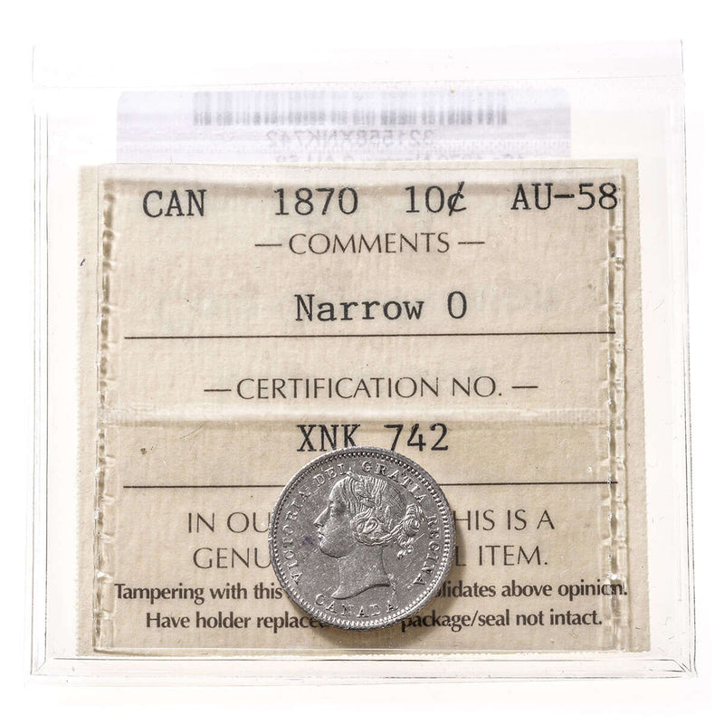 10 cent 1870 Narrow 0 ICCS AU-58