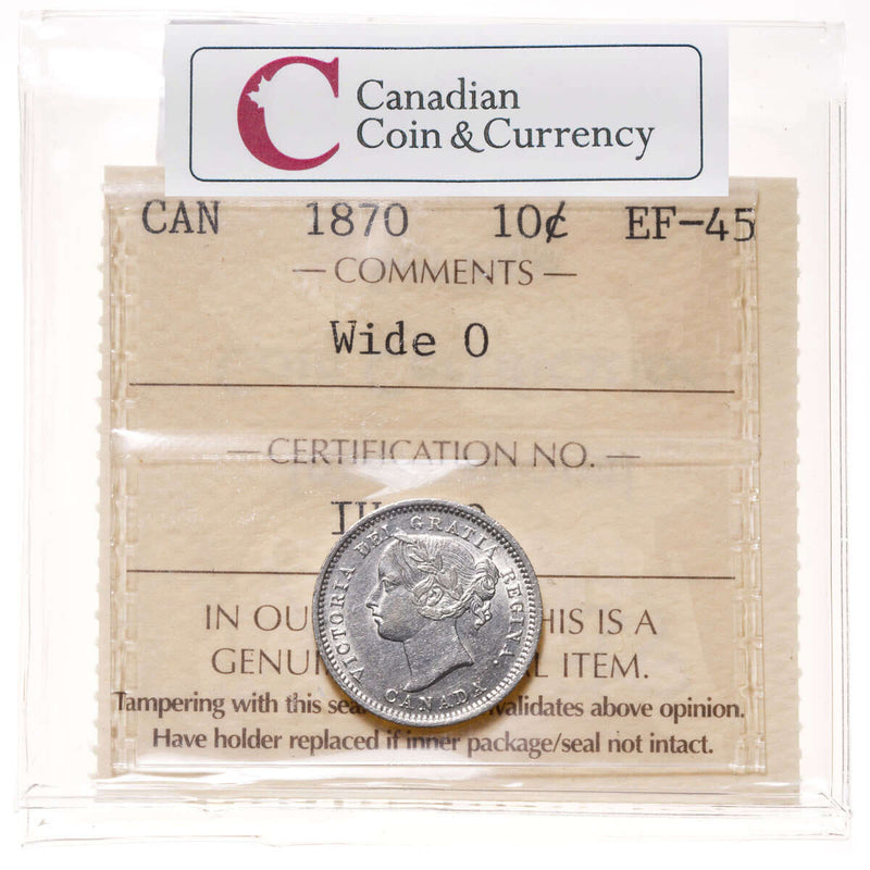 10 cent 1870 Wide O ICCS EF-45