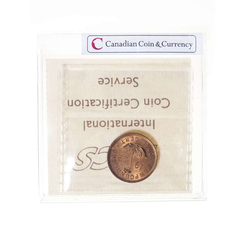 NFLD 1 cent 1942 Red Brown ICCS MS-63