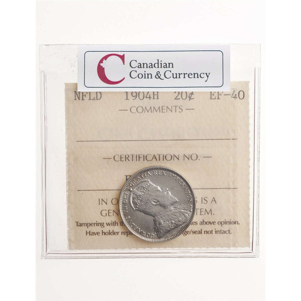 NFLD 20 cent 1904H  ICCS EF-40