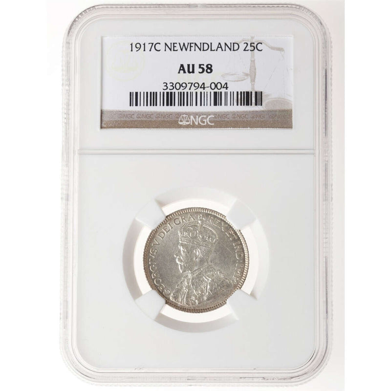NFLD 25 cent 1917C  NGC AU-58