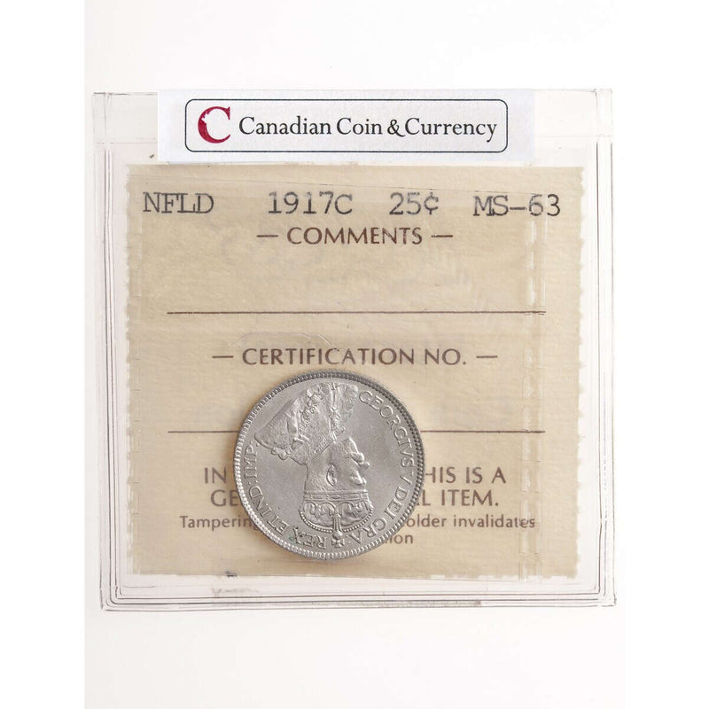 NFLD 25 cent 1917C  ICCS MS-63