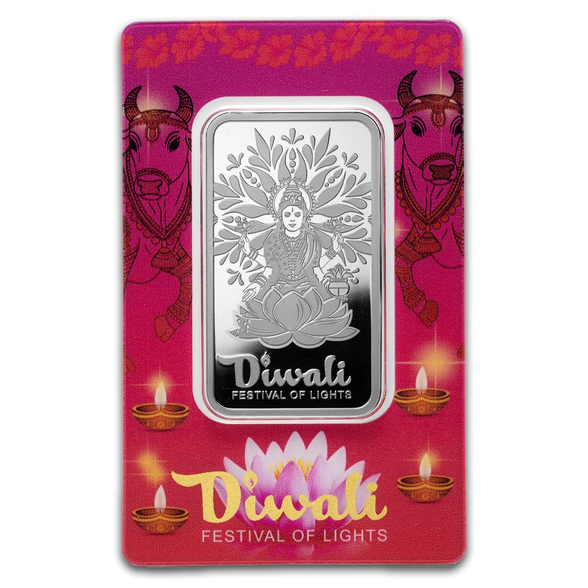 Diwali Lakshmi and Sacred Cow - 1 oz Pure Silver Bar