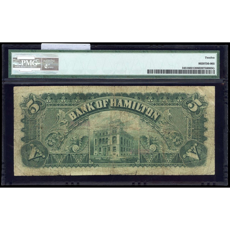 The Bank of Hamilton $5 1892 engr Cashier l. PMG F-12