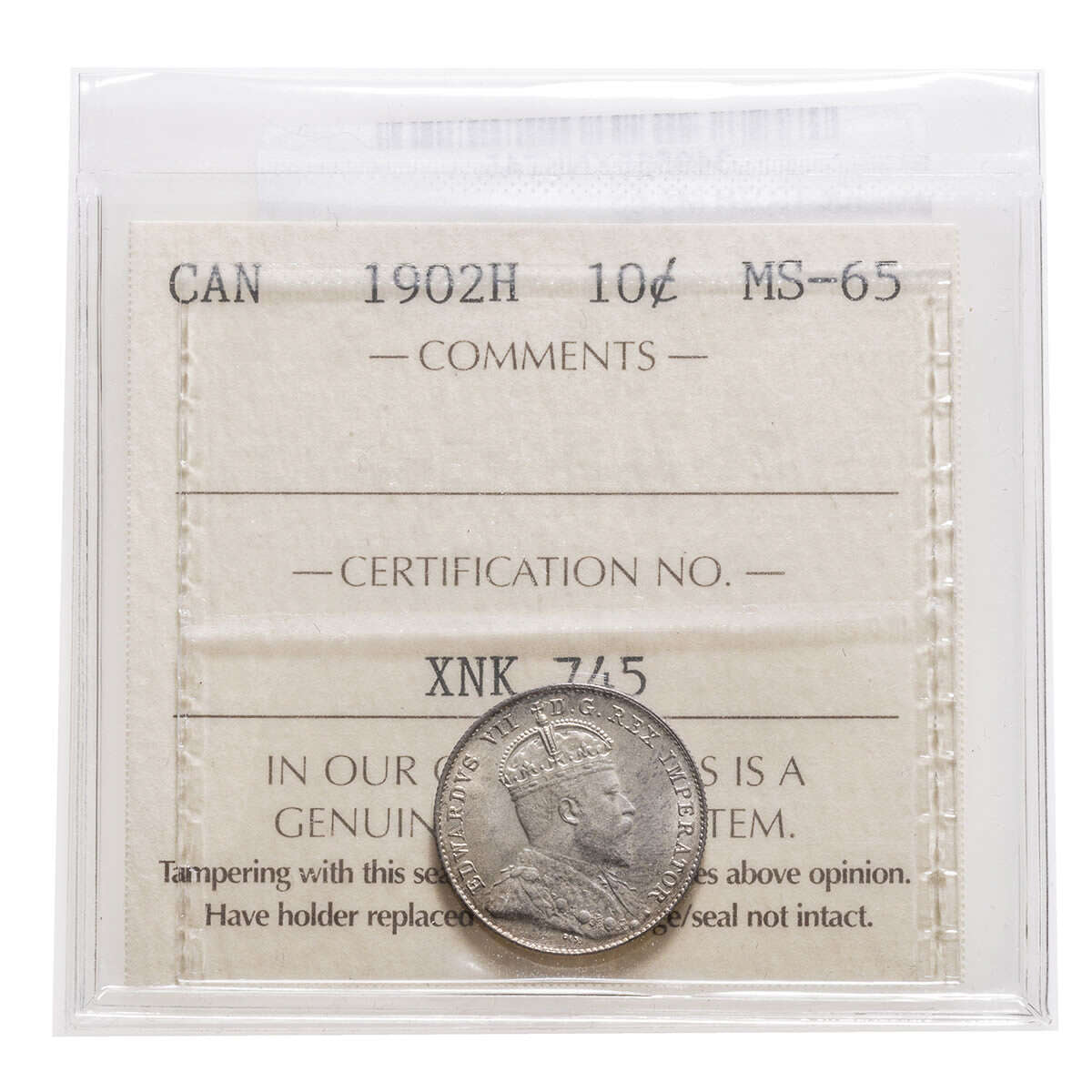 10 cent 1902H  ICCS MS-65