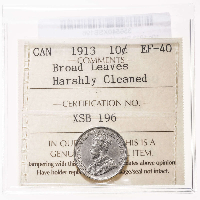 10 cent 1913 Broad Leaves ICCS EF-40
