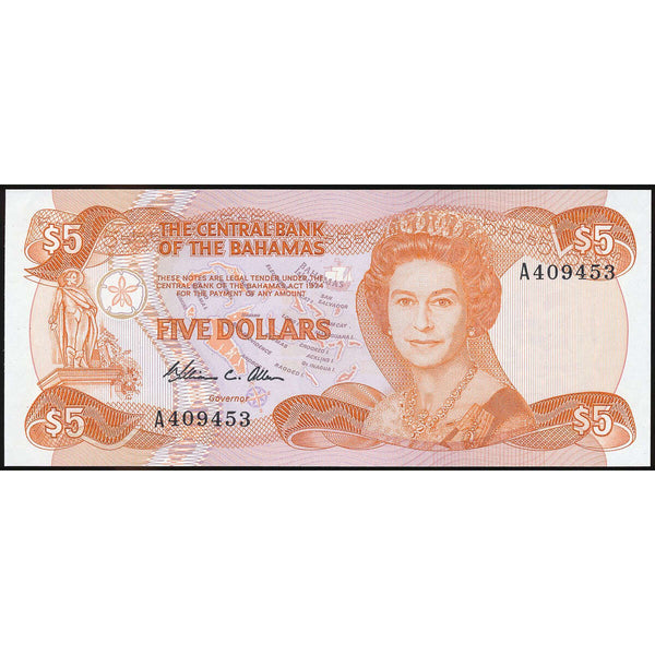 Bahamas 5 Dollars 1984  UNC