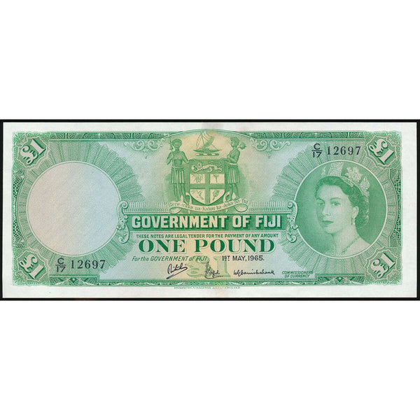Fiji 1 Pound 1965 Rare  AU