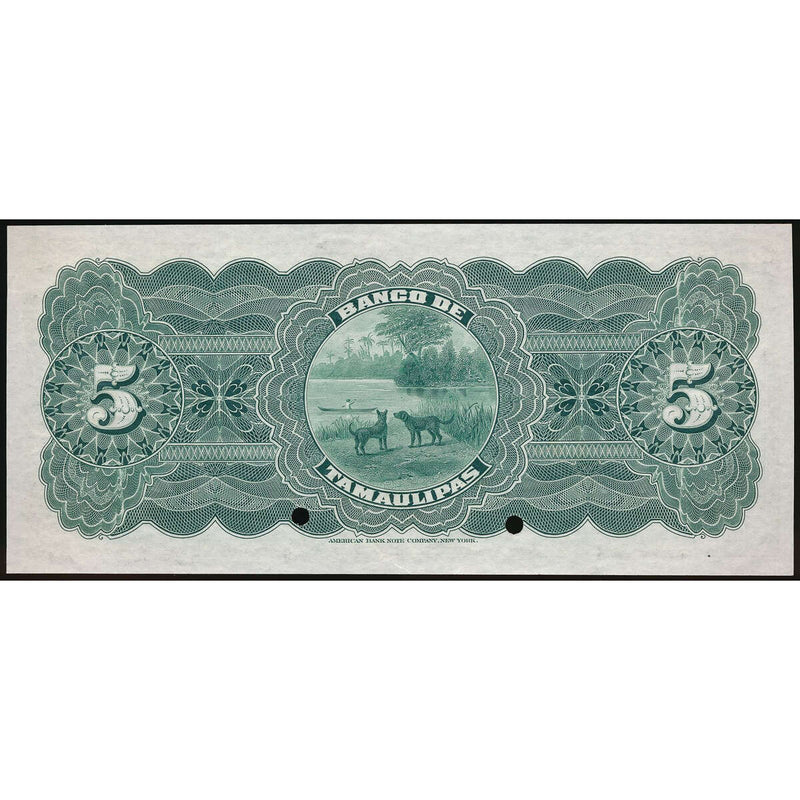 Mexico 5 Pesos 1902-14 Banco de Tamaulipas Specimen  UNC