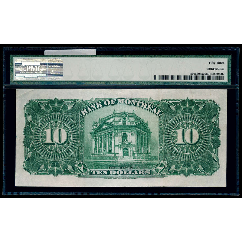The Bank of Montreal $10 1923  PMG AU-53