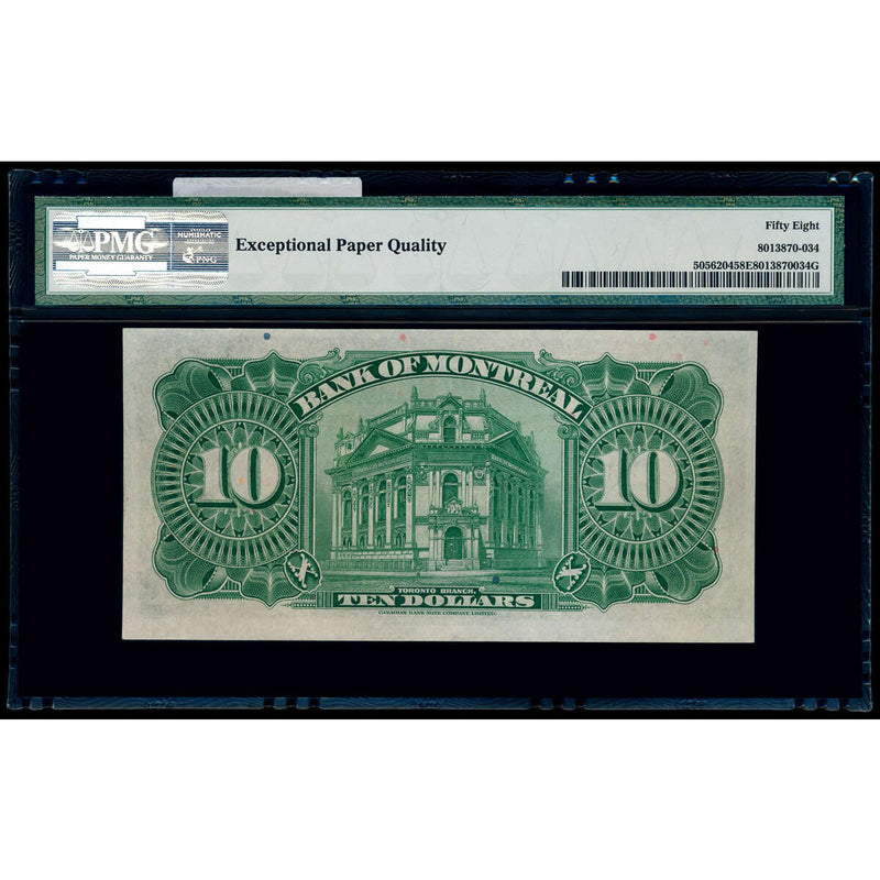 The Bank of Montreal $10 1938  PMG AU-58