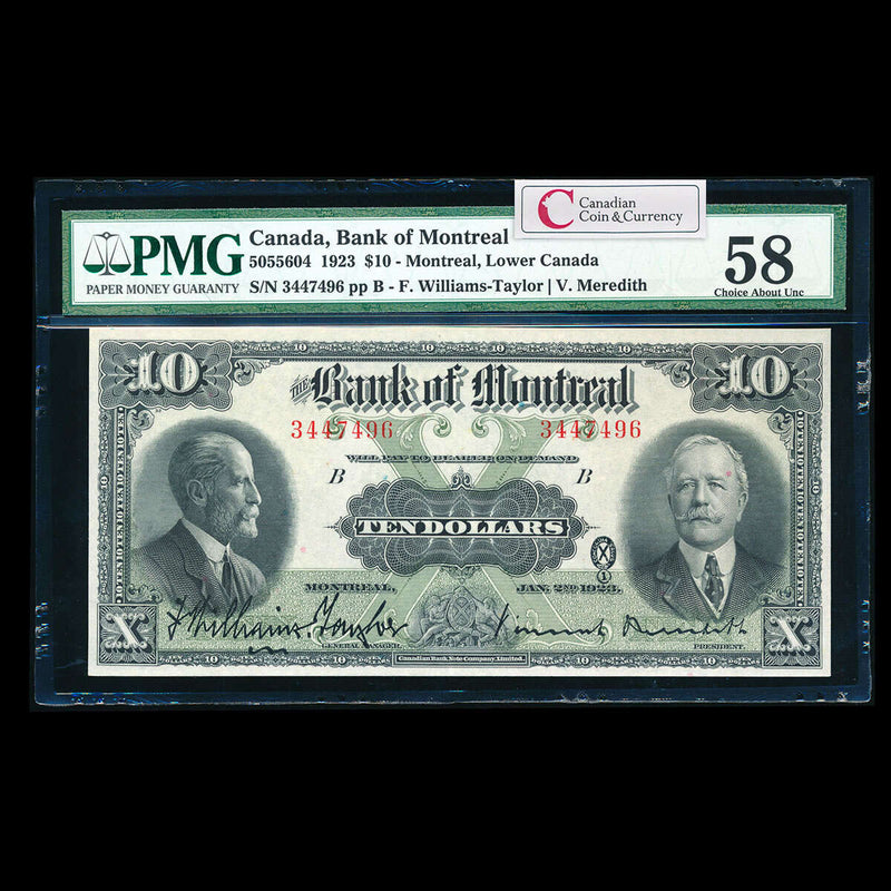 The Bank of Montreal $10 1923  PMG AU-58