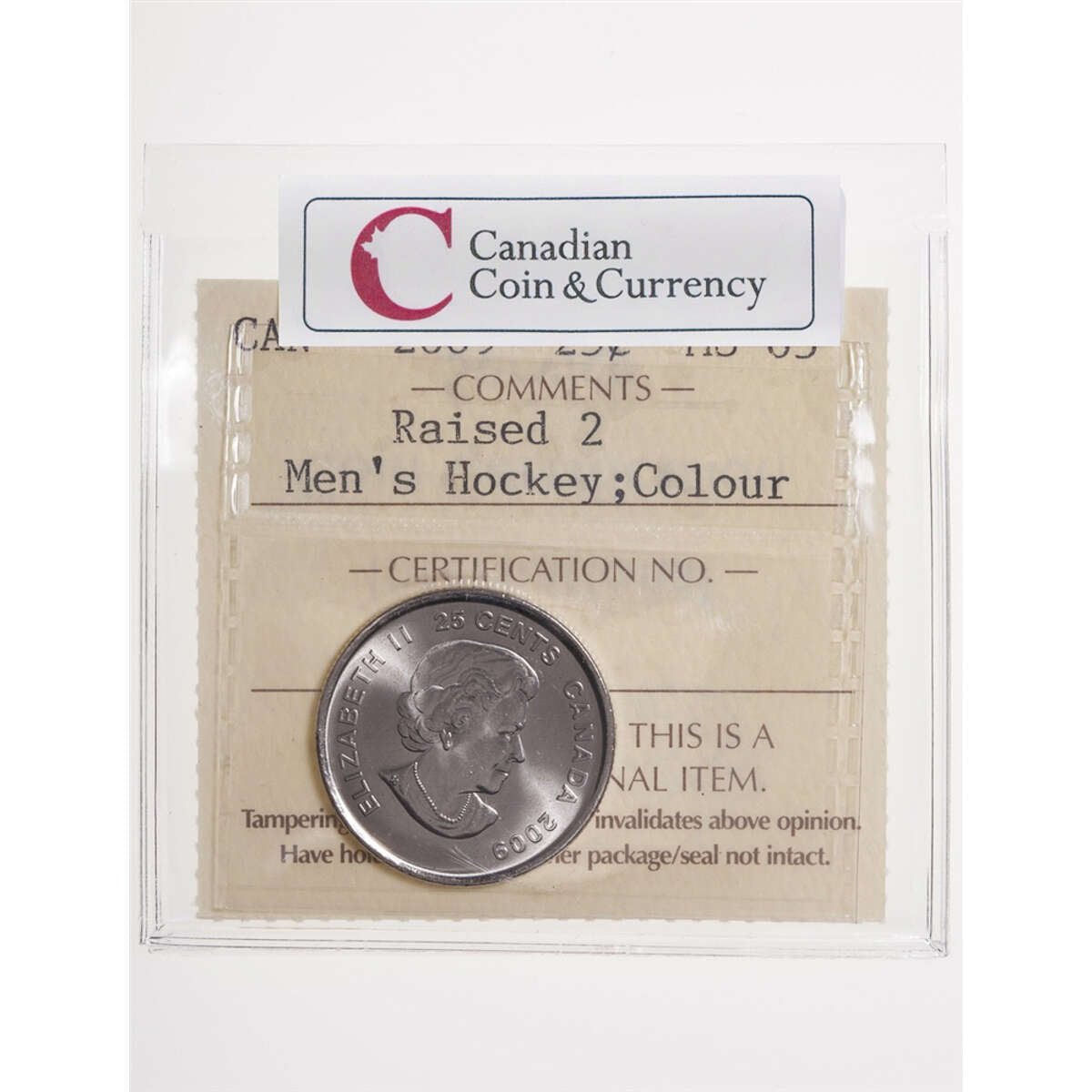 25 cent 2009 Raised 2 Mens Hockey; Colour ICCS MS-65