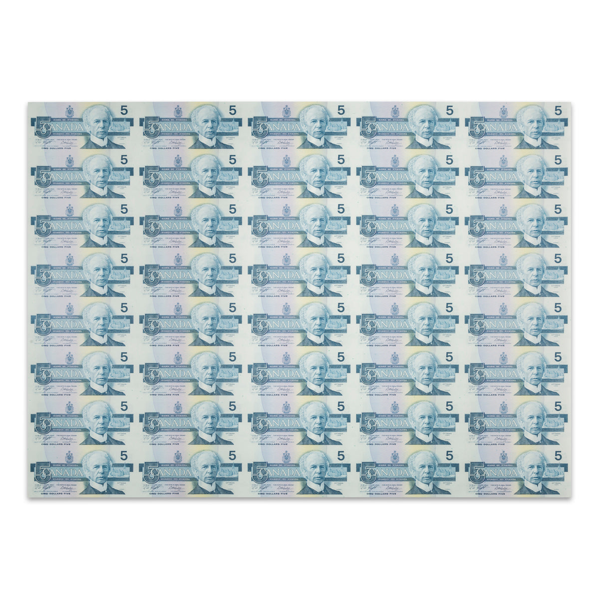 $5 1986 BC-56c-i Uncut Banknote Sheet Knight-Dodge Prefix ANU AU 5x8