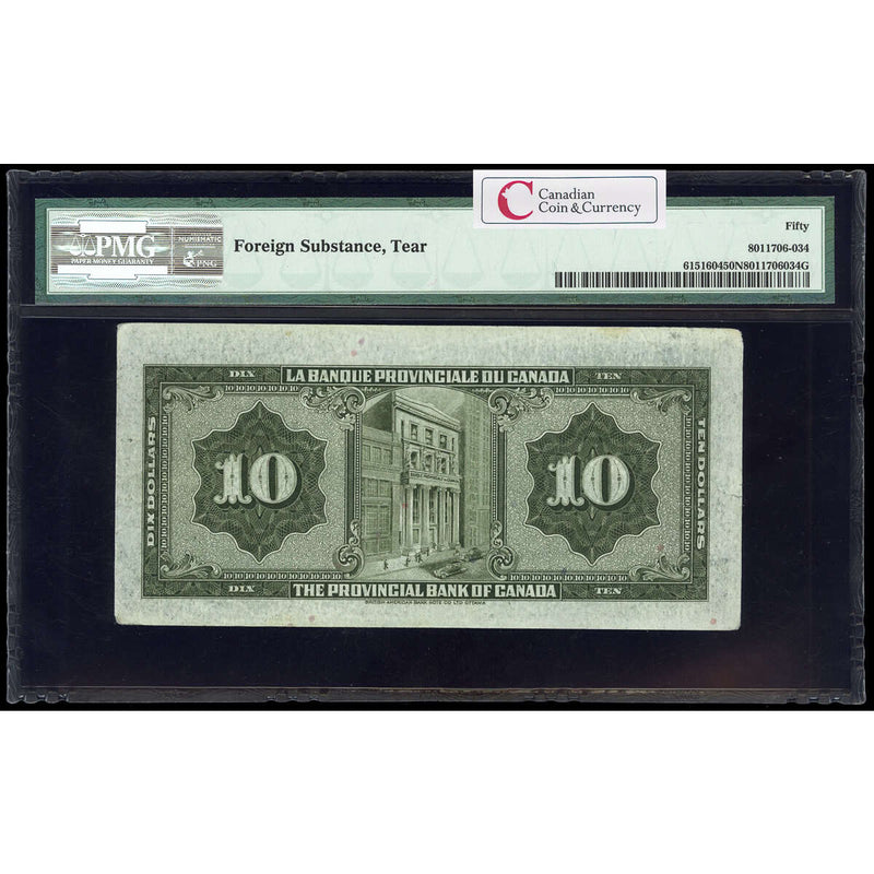 La Banque Provinciale du Canada $10 1935  PMG AU-50
