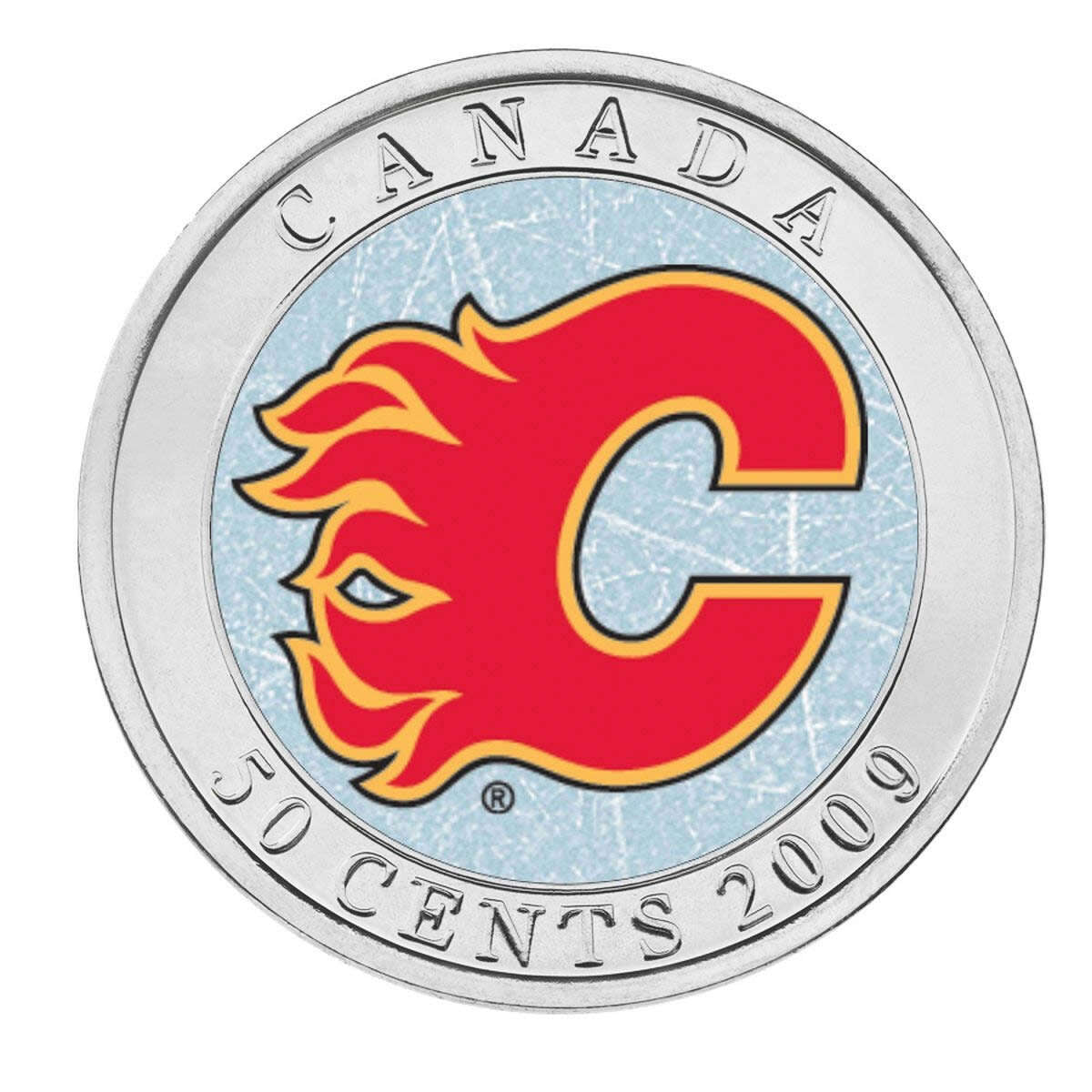 2009 50c Calgary Flames Coin and Puck
