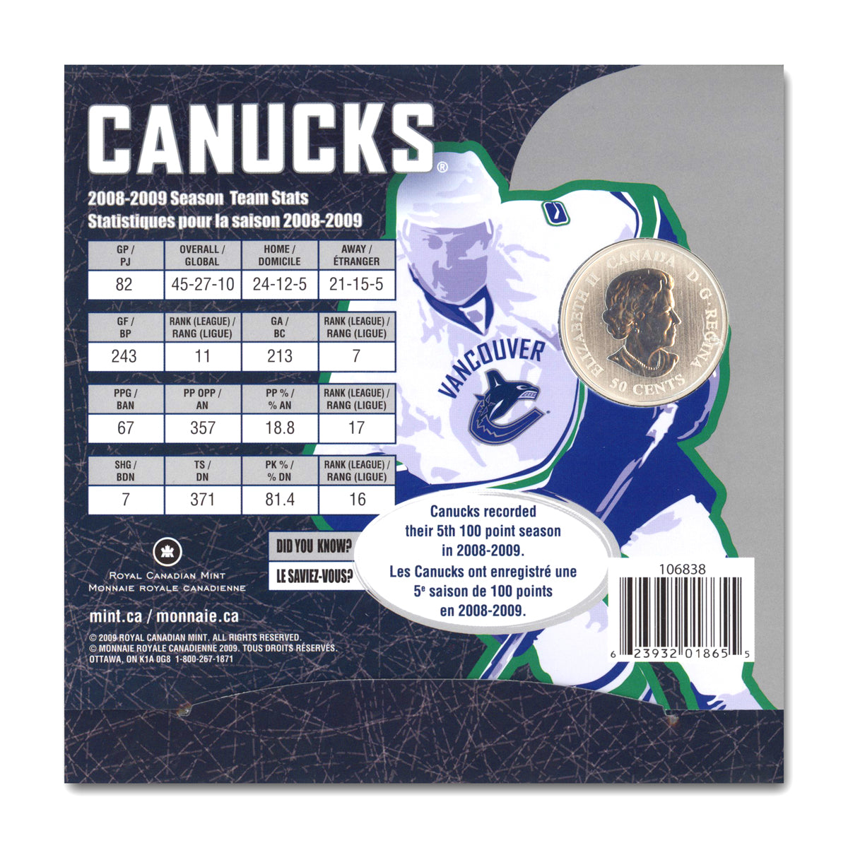 2009-2010 50c NHL: Vancouver Canucks - Coloured Coin